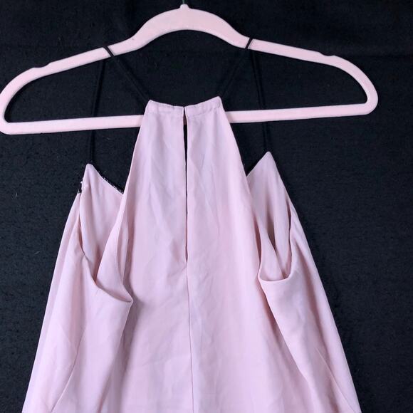 Express Womens Blouse Pink Black Lace V Neck Sleeveless Tank Keyhole Back Small - Picture 11 of 12